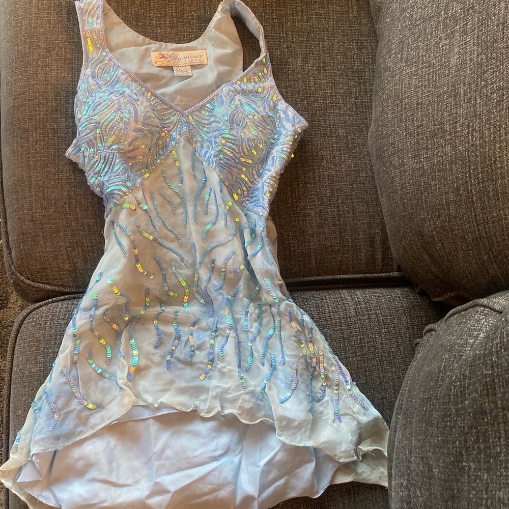 Sky blue water color sequined dance costume / mini dress